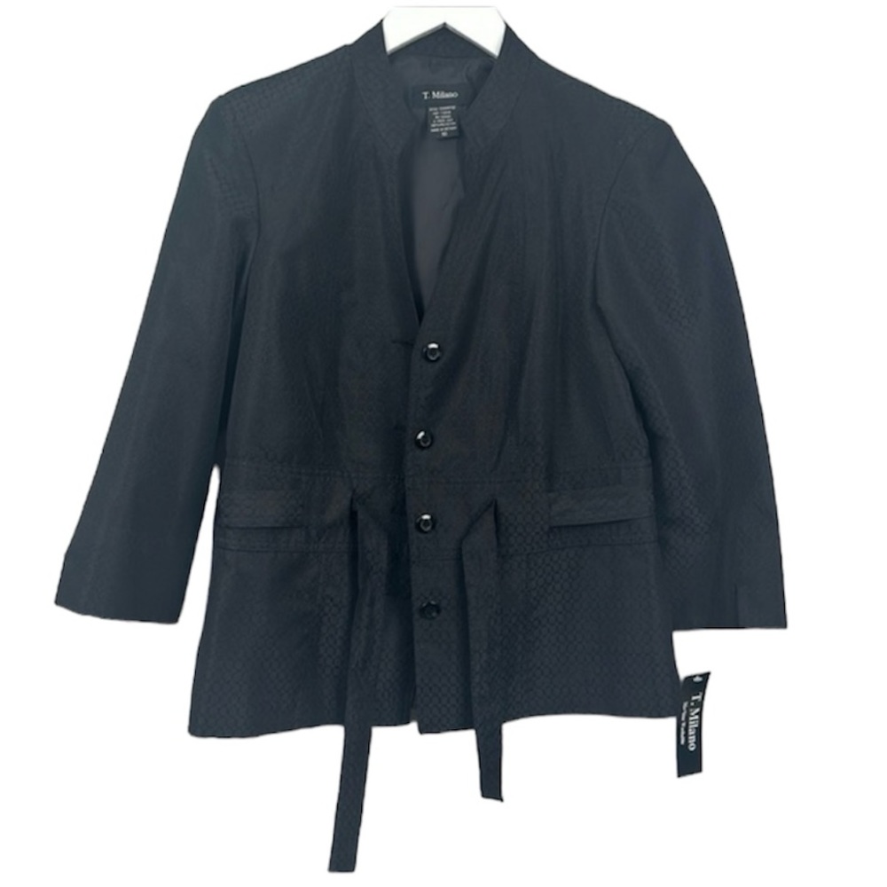 T. Milano NWT Black Belted Suit Blazer Work Career Jacket Size 10 NEW